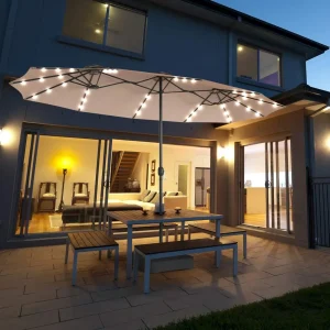 15 Ft Double Sided Patio Umbrella with Solar Lights