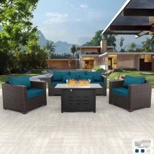 4 Piece Patio Furniture Set 45In Propane Fire Pit