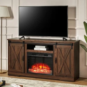 Fireplace TV Stand with Sliding Barn Door