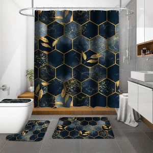 4pcs Modern Marble Shower Curtain Set