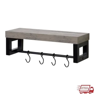 Wall Shelf with Towel Bar 4 Hooks
