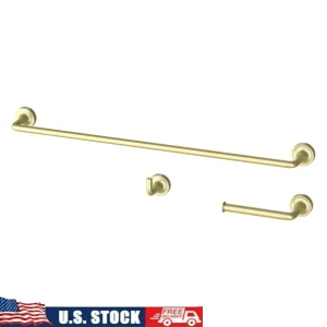 3 Pieces Bath Hardware Set Brushed Brass Towel Bar