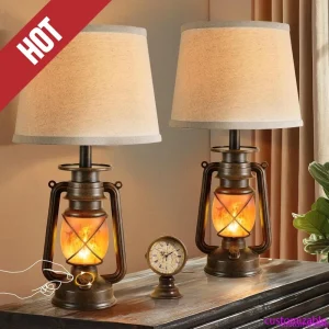 Vintage Lantern Flickering Flame Table Lamps