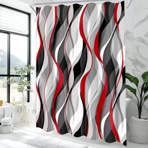 Red and Grey Shower Curtain