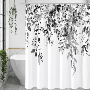 Black and White Floral Shower Curtain