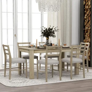 7 Piece Wooden Dining Table Set