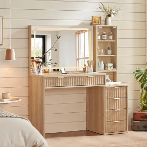Vanity Desk with Mirror and Lights