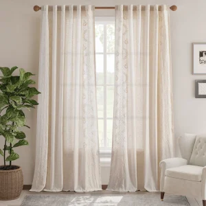 2PCS Farmhouse Flower Embroidered Curtains