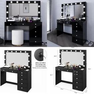 Makeup desk with integrated lighting